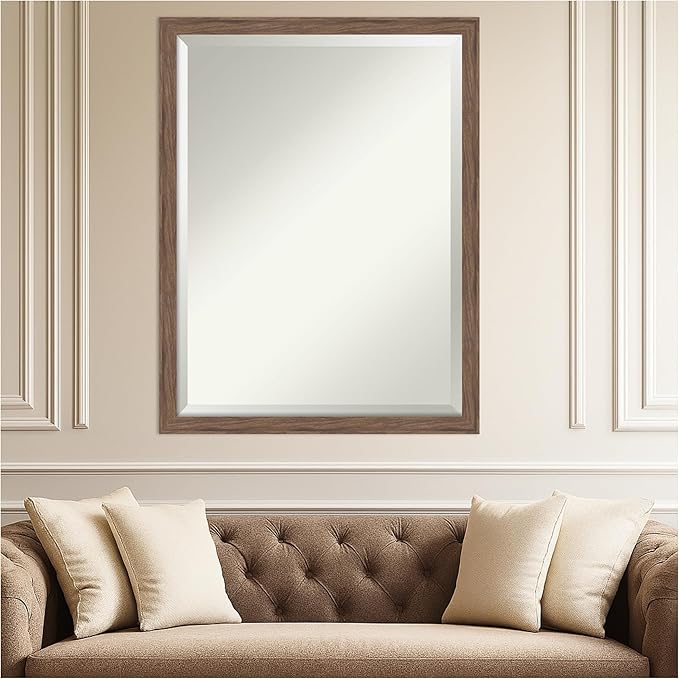 Amanti Art Brown Wall Mirror 33x43 Pia Medium Brown Narrow Rectangle Bathroom Mirror for Wall Decor Living Room, X-Large Casual Frame, Hangs Horizonally and Vertically, Bathroom Decor, Beveled Edge