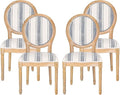 Christopher Knight Home Phinnaeus Dining Chair Set, Set of 4, Wood, Dark Blue Stripes + Light Beige + Natural