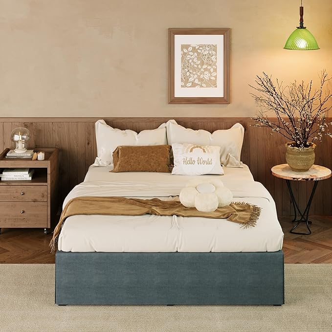 EMODA 14 Inch King Bed Frame with Fabric Cover, Heavy Duty Metal King Platform Bed Frame No Box Spring Needed, Noise Free, Easy Assembly