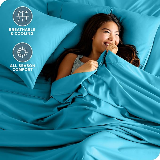Bare Home Full Sheet Set - Luxury 1800 Ultra-Soft Microfiber Full Bed Sheets - Double Brushed - Deep Pockets - Easy Fit - 4 Piece Set - Bedding Sheets & Pillowcases (Full, Aqua)