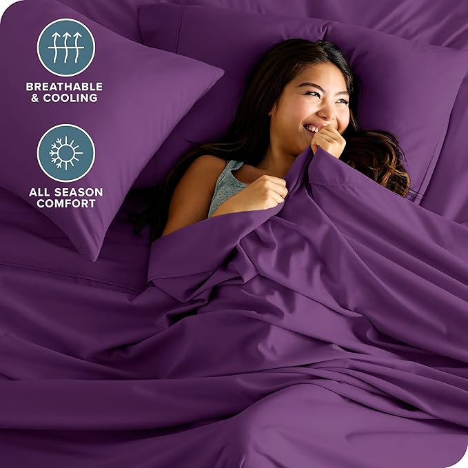 Bare Home California King Sheet Set - 1800 Ultra-Soft Microfiber Cal King Bed Sheets - Double Brushed - Deep Pockets - Easy Fit - 4 Piece Set - Bed Sheets (California King, Plum)