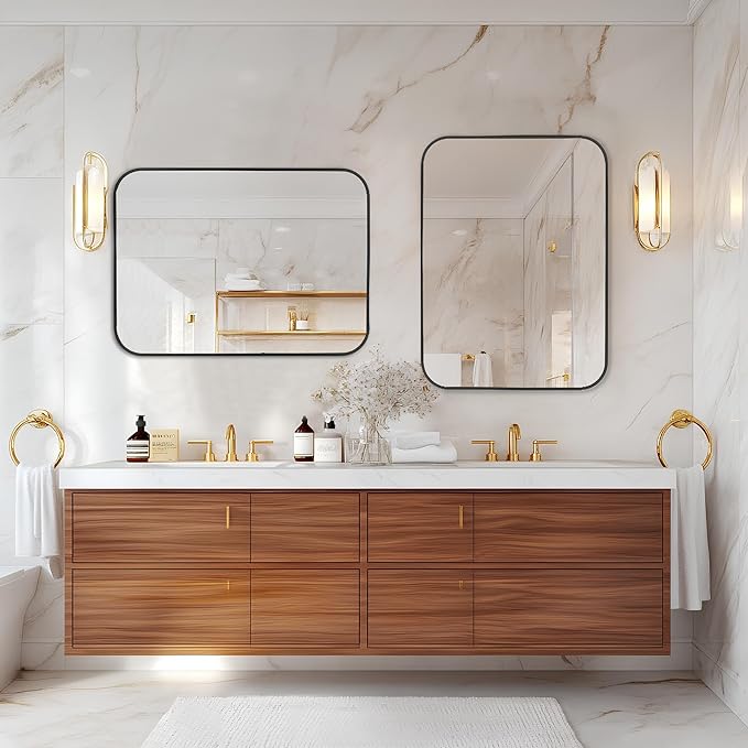 MZON 22x30 Inch Matte Black Bathroom Mirror, Rectangle Wall Mirror for Bathroom, Anti-Rust Frame & Tempered Glass, Hangs Horizontally/Vertically - Farmhouse, or Modern Bathroom Decor