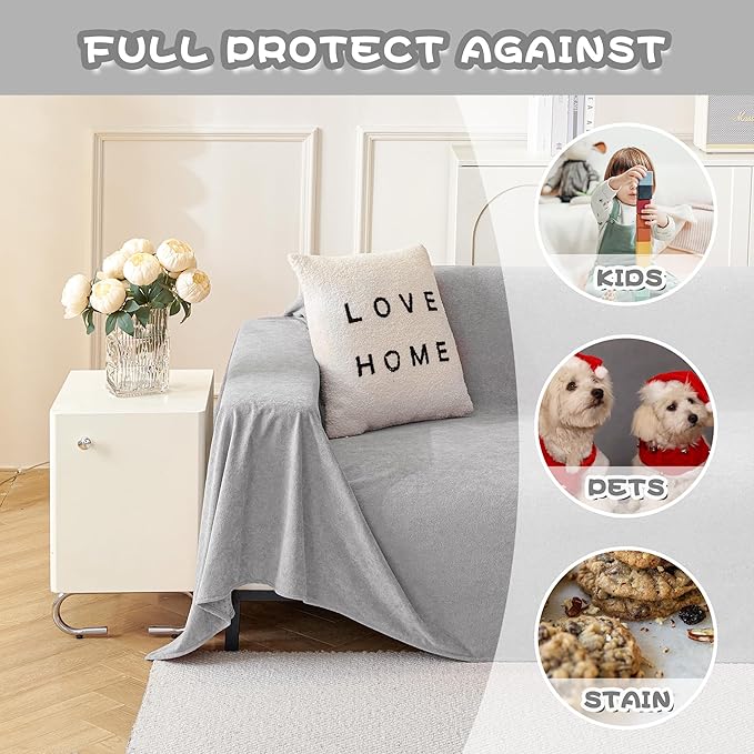 MYSKY HOME Couch Cover Sofa Covers for 3 Cushion Couch, Ultra - Soft Dog Couch Covers Protector for Sectional Sofa, Non Slip Sofa Slipcover Furniture Protector for Pet, 91" x 118", Light Grey