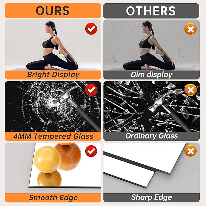 Hasipu 2 Pcs 71''x31'' Home Gym Mirror Large Full Length Wall Mounted Full Body Mirror for Yoga Dance Fitness Exercise Studio Bedroom Garage, Frameless Tempered Glass Workout Mirrors Black Rectangular
