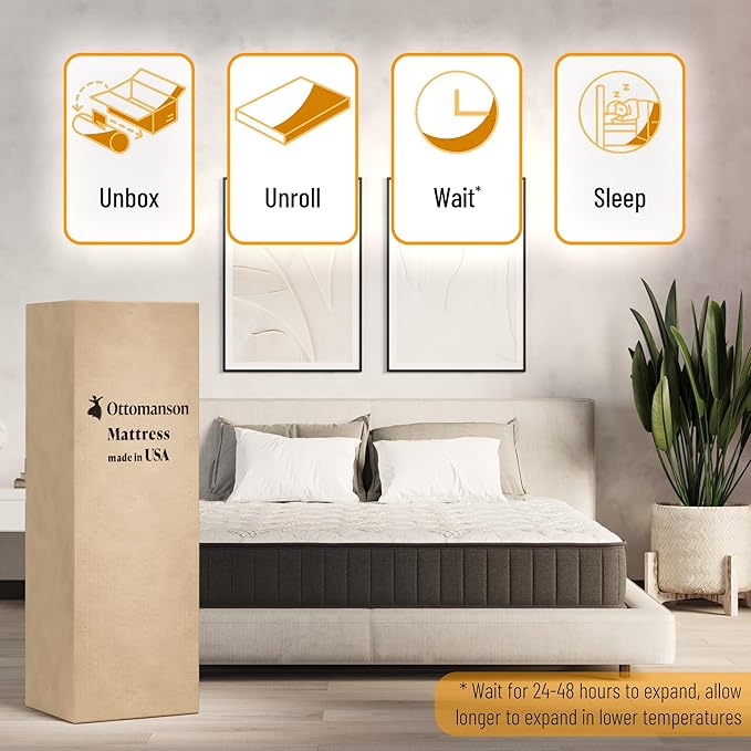 Ottomanson Queen 9" Hybrid Mattress - Medium-Firm Support - Made in USA - Individually Pocketed Coils & CertiPUR-US Foam - Fiberglass-Free - Bed in a Box