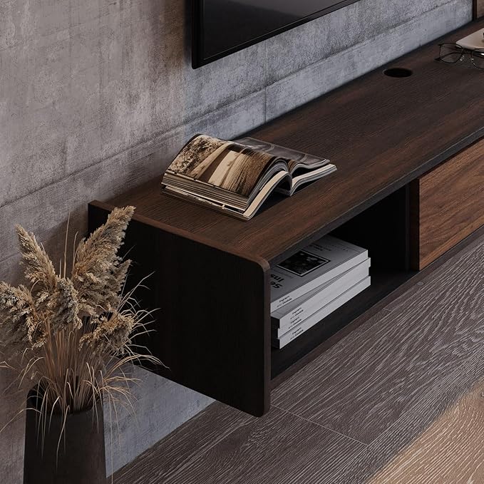 70'' Floating TV Stand,Wall Mounted TV Console,Floating TV Cabinet,Under TV Shelf for Bedroom Living Room(Walnut)