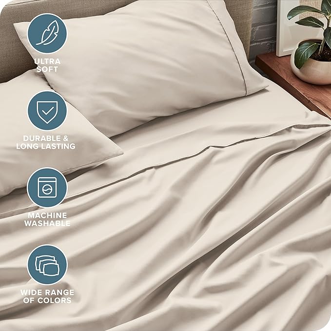 Bare Home Twin Sheet Set - 1800 Ultra-Soft Microfiber Bed Sheets - Double Brushed - Deep Pockets - Easy Fit - Extra Soft - 3 Piece Set - Bedding Sheets & Pillowcases (Twin, Wheat)