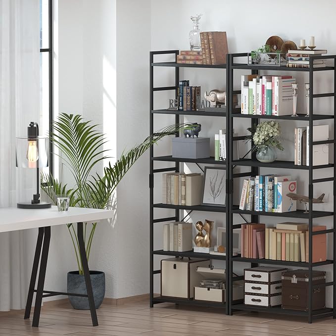 NUMENN 6 Tier Bookshelf, Tall Bookcase Shelf Storage Organizer, Modern Book Shelf for Bedroom, Living Room and Home Office, Black