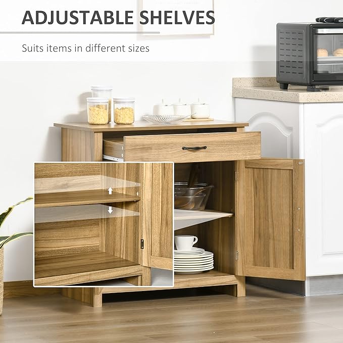 HOMCOM Farmhouse Sideboard Buffet Cabinet, Barn Door Coffee Bar Cabinet with Drawer and Adjustable Shelf, for Living Room, Entryway, Natural Wood Effect