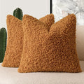 Foindtower 2 Pieces 16x16 Inch Orange, Faux Fur Throw Pillow Cover Accent Sherpa Furry Pillow Covers Fuzzy Soft Pillowcases Cozy Sheepskin Decorative Fleece Cushion Case for Bed Couch Living Room