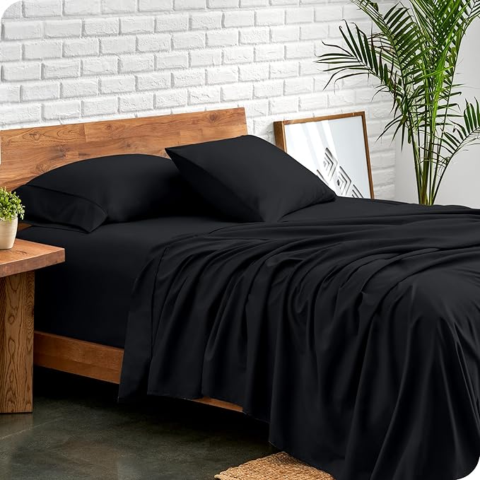 Bare Home Split California King Sheet Set - 1800 Ultra-Soft Microfiber Split California King Bed Sheets - Double Brushed - Deep Pockets - Easy Fit - 5 Piece Set - Bed Sheets (Split Cal King, Black)