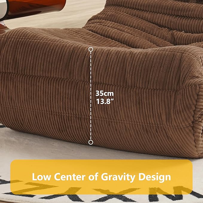 N&V Fireside Chair, Mid Century Armless Floor Sofa, Soft Premium Corduroy Floor Lounge Chair, Foam Sofa Accent Chair for Living Room Bedroom and Office， Brown Sugar