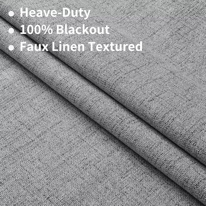 Joydeco Natural Linen Curtains 90 inch Length 2 Panels Set Burg 100% Blackout Patio Door Curtain Room Darkening Sliding Door Curtains Thermal Insulated Back tab Rod Pocket(105x90 inch, Light Grey)