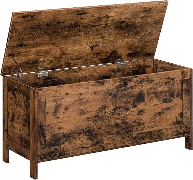 HOOBRO Toy Box, Retro Wooden Look Storage Chest with Safety Hinge, Entryway Storage Bench Supports 220 lb, 39.4 x 15.7 x 18.9 Inches Toy Chest Organizer, Easy Assembly (Rustic Brown) BF100CW01