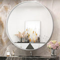 TokeShimi 40 Inch Round Silver Bathroom Vanity Mirror for Wall with Non-Rusting Aluminum Alloy Brushed Matte Metal Frame for Modern Minimalist Farmhouse Home Decor