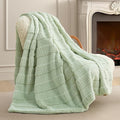 Amélie Home Luxury Striped Faux Fur Throw Blanket for Couch, Embossed Split Fur Cozy Fuzzy Fluffy Luxurious Soft Plush Sofa Chair Bed Gift Blankets for Women Men Wife Friend, 88"x90", Sage Green