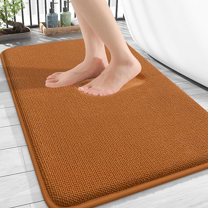 OLANLY Thick Memory Foam Bath Mat Rug 30x20, Extra Soft Absorbent Bathroom Rug, Quick Dry Bath Mats, Non-Slip, Machine Washable Carpet for Bathroom, Tub and Shower, Home Decor Accessories, Ochre