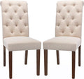 COLAMY Tufted Upholstered Dining Chairs Set of 2, Accent Parsons Chairs with Solid Wood Legs and Padded Seat, Beige