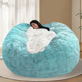 BCU Oversized Bean Bag Cover Comfy Beanbag Chair for Adults Without Filler Faux Fur Floor Chair Lazy Sofa Cover Comfy for Living Room Chairs, Blue Green, 5FT