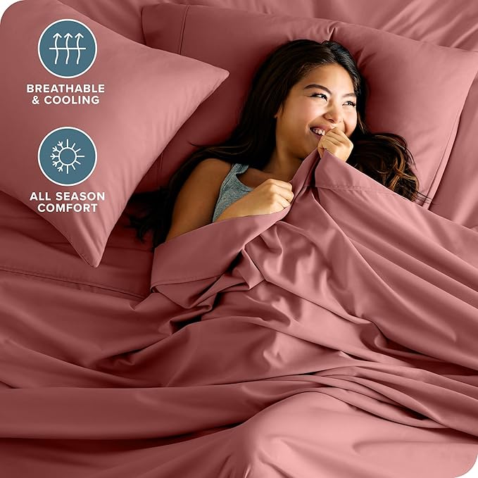 Bare Home King Sheet Set - Luxury 1800 Ultra-Soft Microfiber King Bed Sheets - Double Brushed - Deep Pockets - Easy Fit - 4 Piece Set - Bedding Sheets & Pillowcases (King, Dusty Rose)