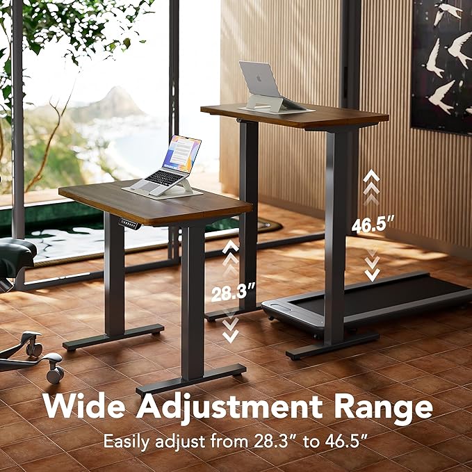 HUANUO 43 x 24 inch Electric Standing Desk Adjustable Height, 4 Memory Height Settings, Sit Stand Up Desk for Home Office & Computer Workstation, Black Walnut