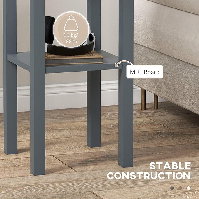 HOMCOM 2-Tier Side Table with Drawer, Narrow End Table with Bottom Shelf, for Living Room, Set of 2, Gray