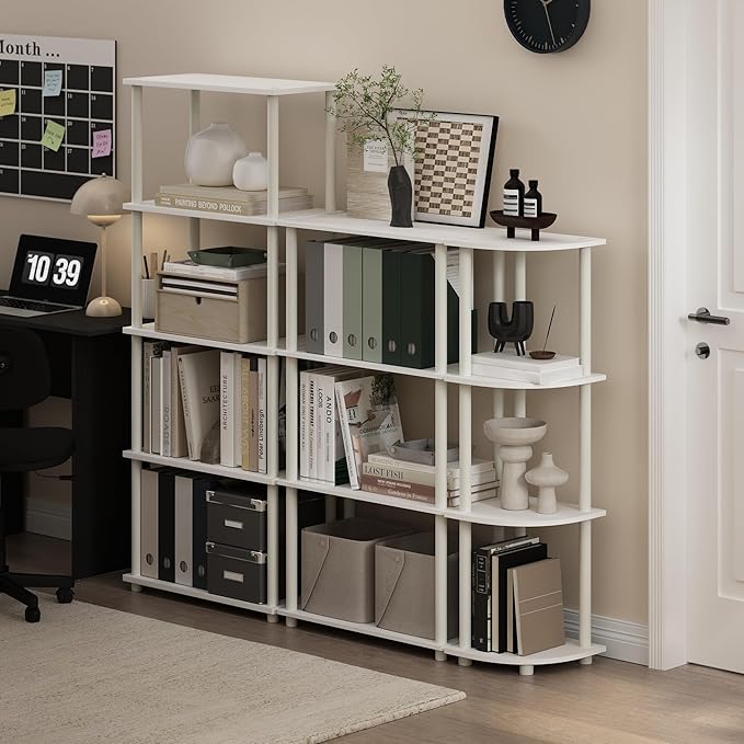 Furinno Turn-N-Tube 5-Tier Multipurpose Shelf Display Rack, White/White