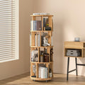 4 Tier Rotating Bookshelf Tower, 360 Spinning Bookcase Carousel with Lockable Wheels, Round Lazy Susan Organizer for Corner Bookshelf, Solid Wood Revolving Bookcase for Kids Room, Bedroom, Living Room