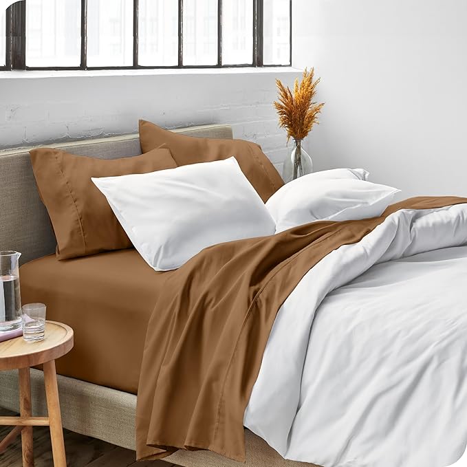 Bare Home Twin XL Sheet Set - 1800 Ultra-Soft Microfiber Twin Extra Long Bed Sheets - Double Brushed - Deep Pockets - Easy Fit - Extra Soft - 3 Piece Set - Bed Sheets & Pillowcases (Twin XL, Caramel)