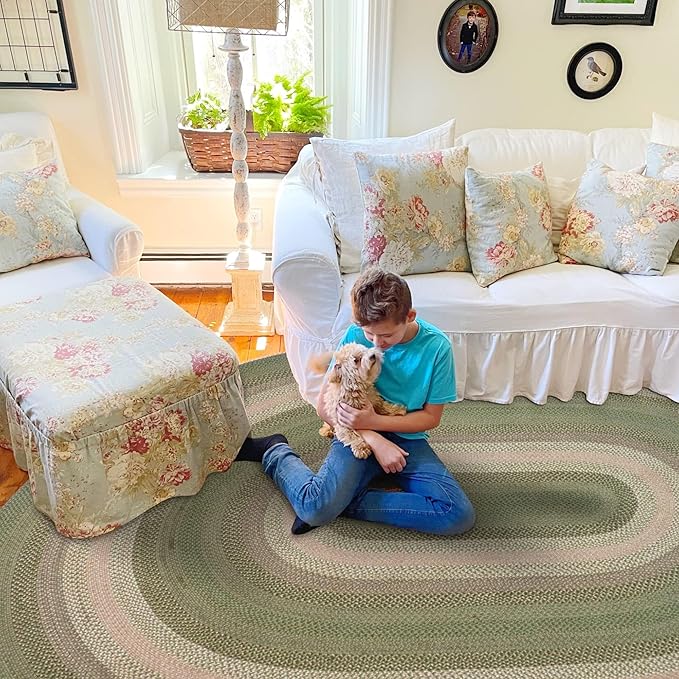 Homespice Grassland Braided Oval Area Rugs 4x6' - Country Style Jute Braided Rugs for Bedroom and Living Room