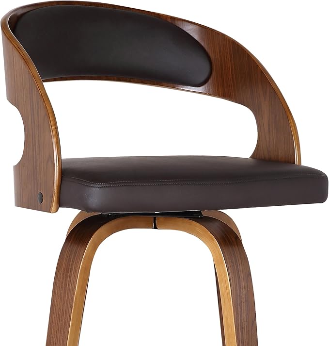Armen Living Shelly 30" Bar Height Swivel Brown Faux Leather and Walnut Wood Bar Stool - Set of 2