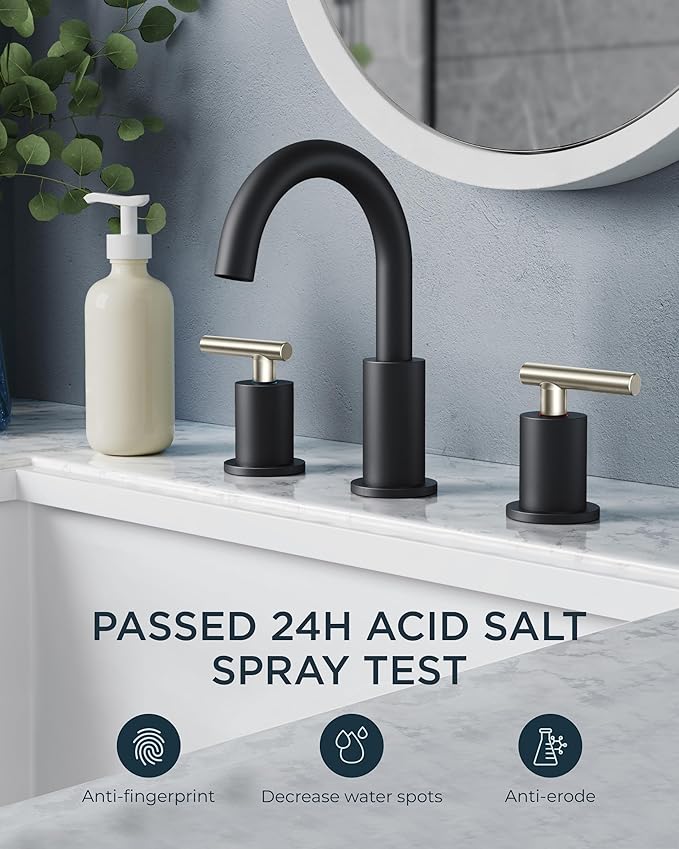 FORIOUS Brushed Nickel and Matte Black Bathroom Faucet 8 Inch, Black Widespread Bathroom Sink Faucet 3 Hole with Metal Pop Up Drain and Supply Line, 2 Handle Stainless Steel Vanity Room Remodel