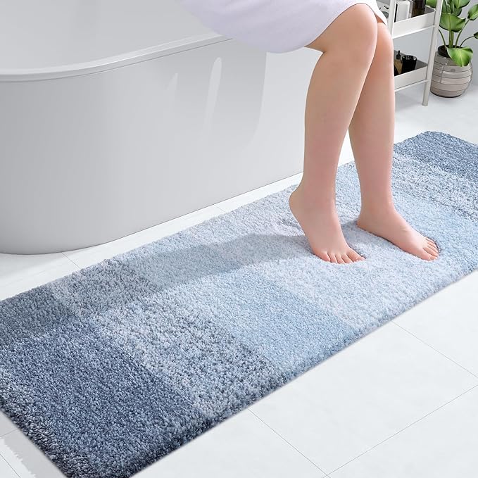 OLANLY Bathroom Runner Rugs 59x20, Extra Soft Absorbent Microfiber Bath Rugs, Rubber Backing, Quick Dry, Machine Washable Bath Mats for Bathroom Floor, Tub and Shower, Home Decor Accessories, Blue