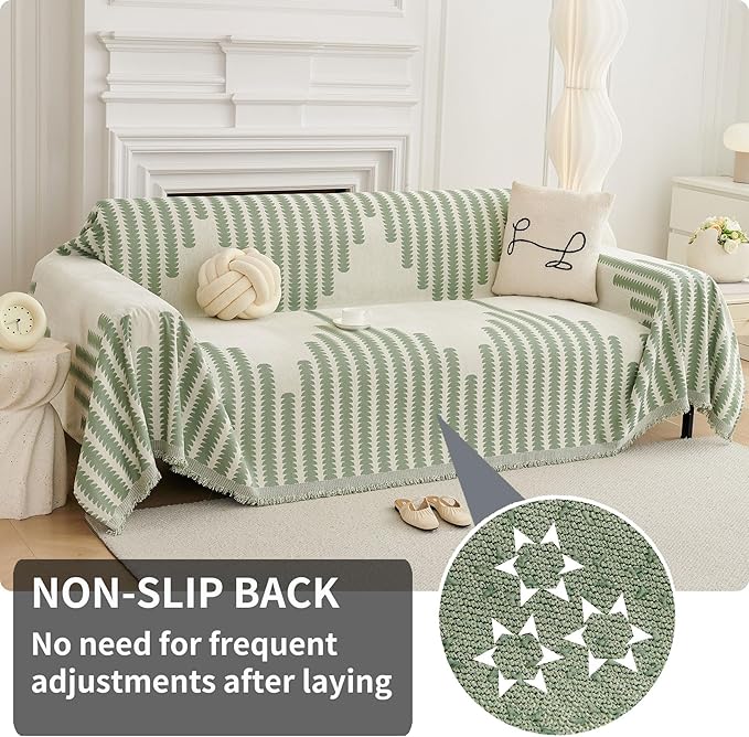 HAOMAIJIA Boho Sofa Covers Couch Covers for 3 Cushion Couch Sofa Pet Friendly Soft Thick Couch Cover for Dogs Washable Sectional Couch Covers L Shape Furniture Protector (Sage Green, 71"x150")