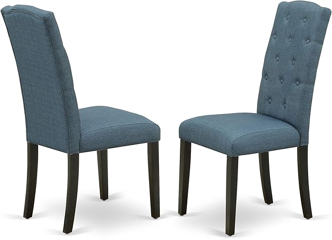 East West Furniture NOCE3-BLK-21 3 Piece Dining Table Set Contains a Rectangle Dining Room Table with Butterfly Leaf and 2 Mineral Blue Linen Fabric Parsons Chairs, 32x54 Inch, Black