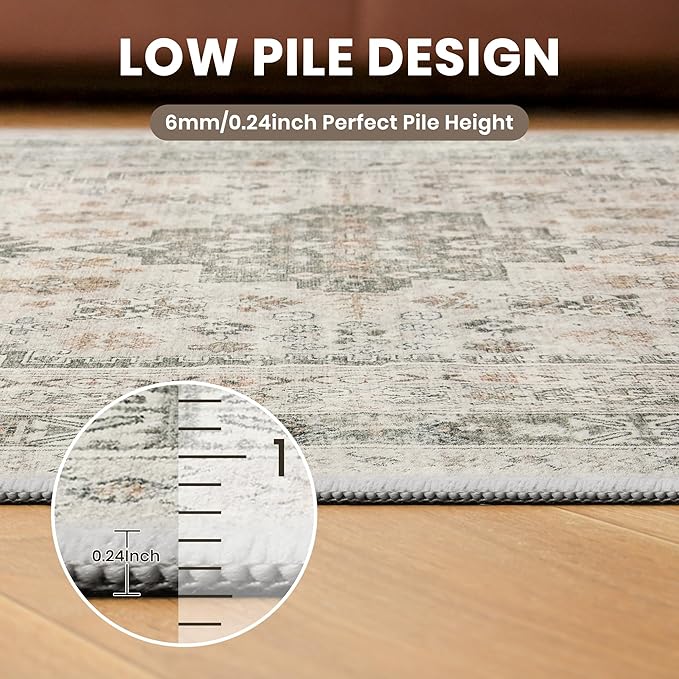 zesthome 6x9 Area Rug, Super Soft Washable Rugs for Living Room, Non-Slip Stain Resistant Vintage Rugs, Ultra-Thin Large Area Rugs (Brown/Grey,6'x9')