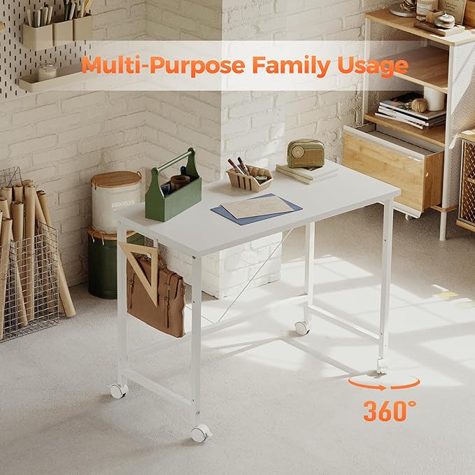 Rolling Computer Desk with Wheels, Gaming Desk for Small Spaces, Modern Simple Style Table for Home Office, Study Writing Table (Caster, Oak, 40 inch)