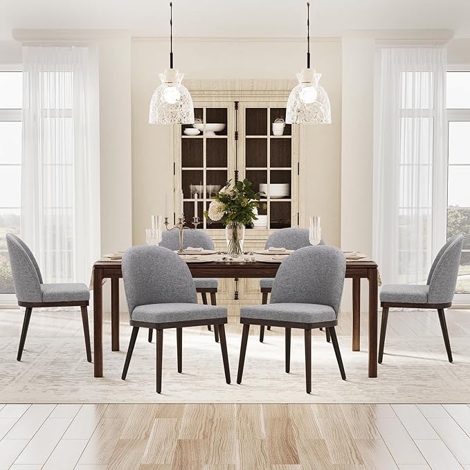 COLAMY Upholstered Dining Chairs Set of 6, Wooden Kitchen Chairs with Open Back, Modern Dining Room Chairs with Wood Frame, Dinner Side Chairs for Dining Room Kitchen Restaurant, Dark Grey