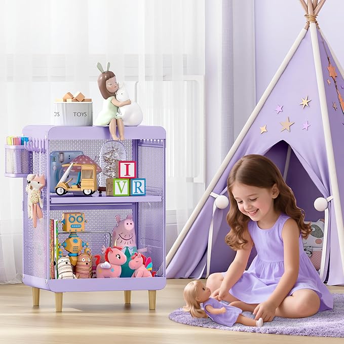 Kids Nightstand,Kids Bedside Table,Teen Girls Night Stand,Toddler Night Stand,End Table for Girls Room Storage,Purple Nightstand