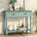 Merax Wood Farmhouse Entry Way Hallway Console Table with Drawers and Bottom Shelf Narrow Blue