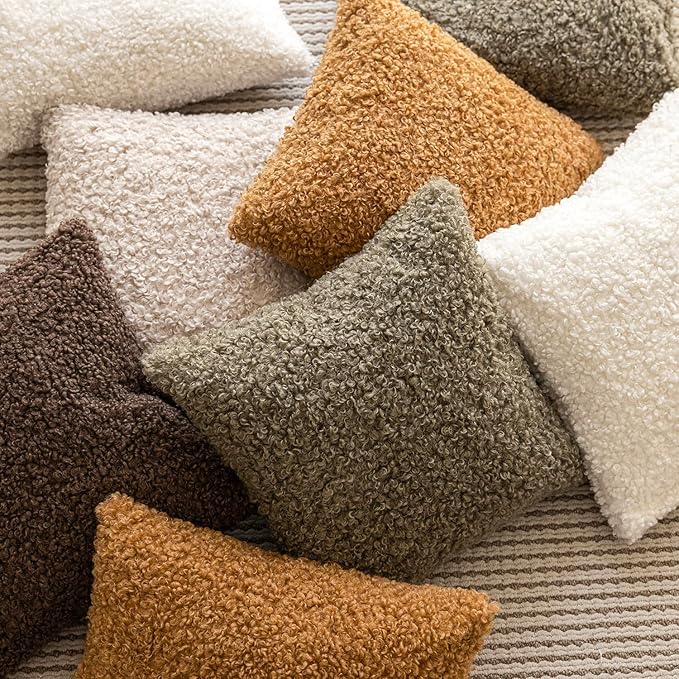 Foindtower 2 Pieces 16x16 Inch Sage Green, Faux Fur Throw Pillow Cover Accent Sherpa Pillow Fuzzy Soft Pillowcases Sheepskin Decorative Fleece Cushion Case for Bed Couch Living Room