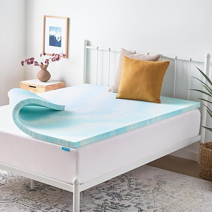 Linenspa 2 Inch Gel Swirl Memory Foam Mattress Topper – Cooling Gel Infused – Pressure Relieving Bed Topper - Mattress Pad – CertiPUR Certified - Queen Size