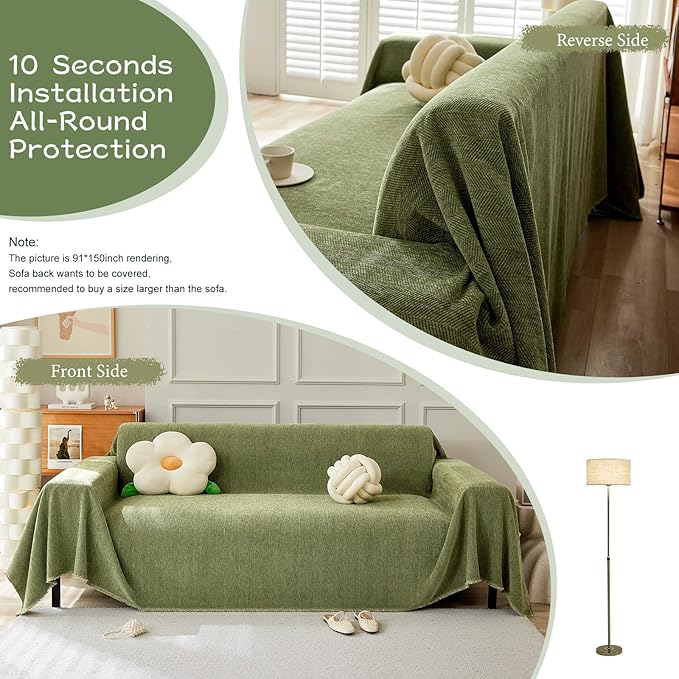 STACYPIK Breathable Matcha Green Sectional Couch Covers Thick Sofa Cover for Dogs Herringbone Pet Protector for 3 Cushion Couch L Shape Sofa Cover Futon Cover Decorative for Couch-71X134IN
