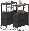 TUTOTAK Small Narrow End Table with Charging Station, Set of 2, Side Table with Outlets, Nightstand with 2 Cloth Drawers, Couch Table, for Living Room, Bedroom, Bedside, Charcoal Grey TB01BY055