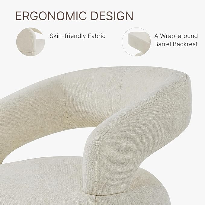 Upholstered Dining Chairs with Removable Casters Barrel Side Armchair with Rollers for Diningroom Bedroom Livingroom Reading Room, Cream Beige, 2PCS