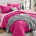 HEVUMYI Hot Pink & Baby Pink Cali-King Comforter Set - 7-Piece All Season Bed in a Bag Cali-King, Ultra Soft Bedding Set with Comforter, Flat Sheet, Fitted Sheet, Pillowcases, Pillow Shams