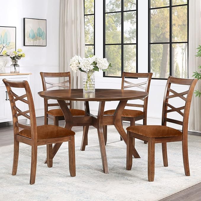Smiry Velvet Seat Covers for Dining Room Chair Set of 6, Stretch Fit Removable Washable Chair Seat Cushion Protector Slipcovers with Ties, Camel
