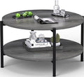 Coffee Table, 2 Tier Coffee Tables for Living Room, Round Coffee Table with Storage, Floor Table for Bedroom, Home Office, Rustic Brown (27.6" D x 18.1" H)