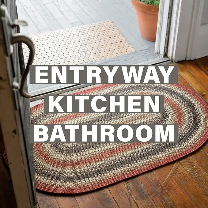 Homespice Chester Red Braided Rugs 27x45 Oval Country Style Rugs for Your Home