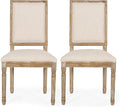 Christopher Knight Home Regina French Country Dining Chairs Set of 2, Wooden Dining Room Chair, High Back Kitchen Side Chair, Fabric Upholstered Armless Extra Seat, Beige and Natural